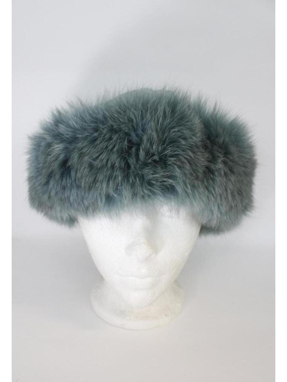 Excellent Teal Green Fox Fur & Cloth Hat Cap Women Woman Size 22"